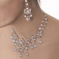 Clear Crystal Necklace 9 Ornate Chandelier Teardrop , Swarovski Clear Crystals