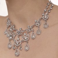 Clear Crystal Necklace 9 Ornate Chandelier Teardrop , Swarovski Clear Crystals