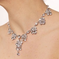 Clear Crystal Necklace - 8 Cluster Drops made with Clear Swarovski Crystals