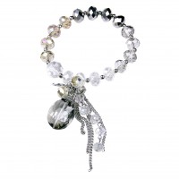 Crystal Charm Bracelet, Smokey Quartz, Black & Clear Crystals. Designer bcharmd, England UK