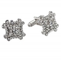 White Diamond Square Decorate Swarovski Crystal Cufflinks Gemini London