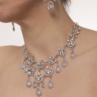 Clear Crystal Necklace 9 Ornate Chandelier Teardrop , Swarovski Clear Crystals