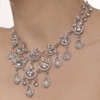 Clear Crystal Necklace 9 Ornate Chandelier Teardrop , Swarovski Clear Crystals
