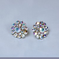 AB Crystal Stud Earrings Flower 18m Diameter - AB Swarovski Crystal