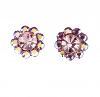 Gemini London UK Jewellery's, Light Rose and Pink AB Swarovski Crystal Flower Stud Earrings,  17mm Diameter , Rhodium Plated Silver Finish.