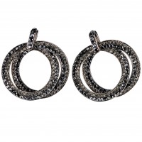 Black Friday Circle Hoops Crystal Earrings, Jet Black and Black Diamond Swarovski Crystal - length 45mm - Gemini London