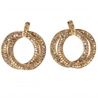 Double Circle Hoops Crystal Earrings with Gold, Gold, AB topaz Swarovski Crystal - length 45mm - Gemini London