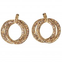 Double Circle Hoops Crystal Earrings, Gold, AB topaz Swarovski Crystal