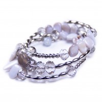 Grey Spiral Bracelet, Shell Beads, Crystal. Designer bcharmd, England UK