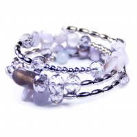 Grey Spiral Bracelet, Shell Beads, Crystal. Designer bcharmd, England UK