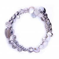 Grey Spiral Bracelet, Shell Beads, Crystal. Designer bcharmd, England UK