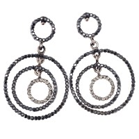 Fashion Triple Circle Drop Earrings Swarovski Jet Black Diamond Crystals