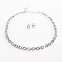 Square Linked Necklace and Earring with AB and Tanzanite Swarovski Crystal 