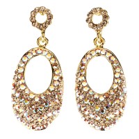 Oval Crystal Drop Earrings with AB Topaz & Topaz Swarovski Crystal