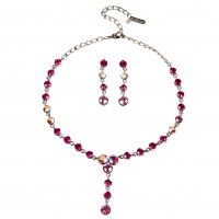 Pink Crystal Necklace and Earrings Set, 4 Crystal Drop