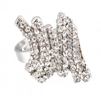 White Diamond Swarovski Clear Crystal Arch Adjustable Fashion Ring, Rhodium Plated Silver Finish. Gemini Jewellery