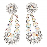 AB Crystal Flower Pendant Drop Earrings, AB Swarovski Crystals