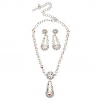 AB Crystal Flower Pendant Drop Necklace and Earrings Set, AB Swarovski Crystals