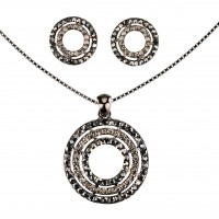 Circle Necklace and Earrings, Black Diamond and Jet Black Swarovski Crystals