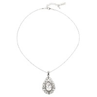 Tear Drop Swarovski Crystal Pendant Necklace, Rhodium Plated (Necklace only)