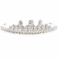 Swarovski Crystal Cluster Point Tiara with AB & Clear White Diamond Swarovski Crystals