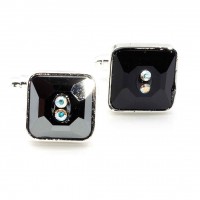 Jet Black Square Swarovski Crystal Cufflinks Gemini London