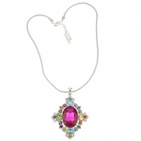 Vintage Swarovski multi-coloured Crystal Pendant Necklace, Rhodium Plated, Nickel Free