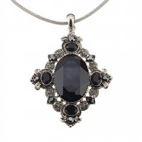  Vintage Swarovski Black Diamond & Jet Crystal Pendant Necklace, Rhodium Plated, Nickel Free