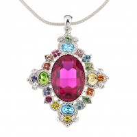  Vintage Swarovski multi-coloured Crystal Pendant Necklace, Rhodium Plated, Nickel Free