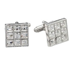 Swarovski White Diamond Crystal 9 Cube 15mm Square Cufflinks