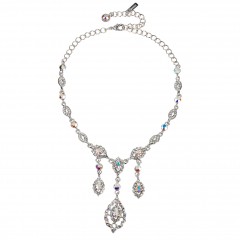 AB Crystal Jewellery Set - Three Crystal Drop Necklace and Earrings, AB & Clear Swarovski Crystals