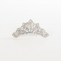 AB Crystal Tiara Hair Comb, Mini Leaf Swirl, Clear and AB Swarovski Crystal 