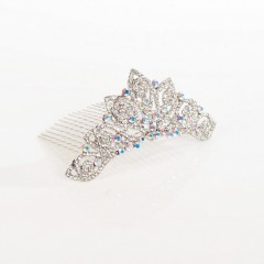 AB Crystal Tiara Hair Comb, Mini Leaf Swirl, Clear and AB Swarovski Crystal 