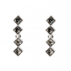 Black Crystal Diamond Row Earrings, Black Diamond Swarovski Crystals, Rhodium Plated.