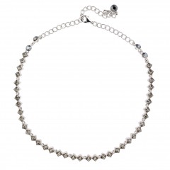 Black Crystal Diamond Row Necklace Black Diamond Swarovski Crystals, Rhodium Plated.