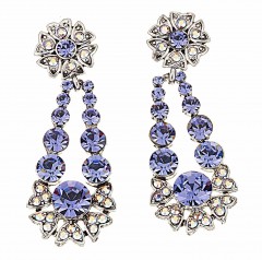 Blue Crystal Flower Pendant Drop Earrings, Blue Swarovski Crystals