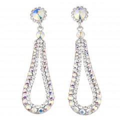 Fashion Loop Swing Earrings Swarovski AB and White Diamond Crystals