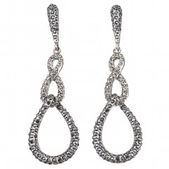 Gemini London Jewellery's Swarovski Crystal Entwined Loop Earrings made with Black and Black Diamond Swarovski Crystals, Nickel Free, Rhodium Plated, Silver Effect Finish