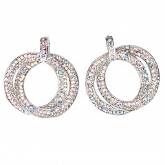 Black Friday Deal, Double Circle Hoops Crystal Earrings with AB and White Diamond Swarovski Crystal - length 45mm - Gemini London, nickel free base metal Rhodium Plating