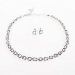 Square Linked Necklace and Earring with AB and Tanzanite Swarovski Crystal 