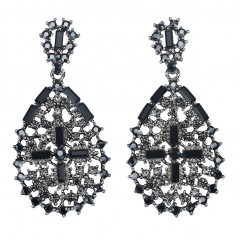 Pear Shape with Cross Drop Earrings Black Swarovski Crystal & Rhodium Plating