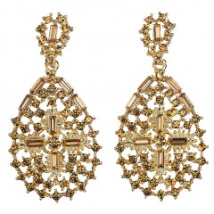 Pear Shape with Cross, Drop Earrings with Topaz Swarovski Crystal & Gold Plating