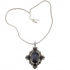  Vintage Swarovski Black Diamond & Jet Crystal Pendant Necklace, Rhodium Plated, Nickel Free