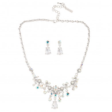 Crystal Drop Vintage Necklace & Earrings in AB Swarovski Crystal & Cubic Zirconia