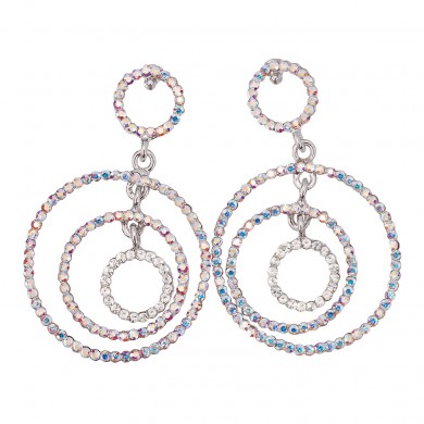 AB & Clear Crystal Earrings, Three Circle 58mm Drops, Swarovski White Diamond & AB Crystals 