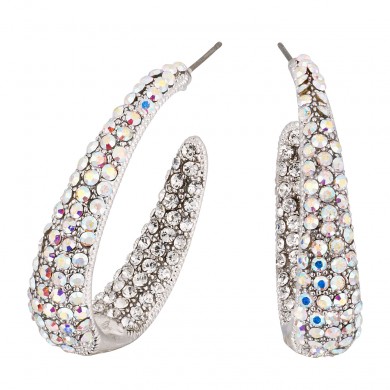 AB Crystal Earrings Large Hooped, 38mm Length, AB Swarovski Crystal