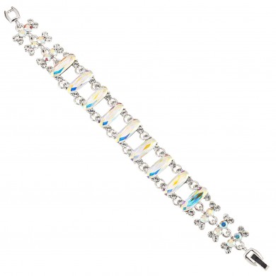 AB & Clear Swarovski Crystal & AB Cubic Zirconia Linked Chain Bracelet, Rhodium Plated