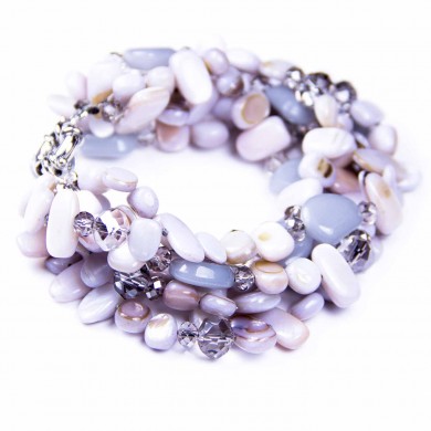 Multi Stranded Light Grey Shell, Crystals and Stone, Bracelet, from Bcharmd 