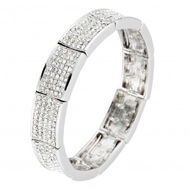 Clear Crystal Segment Bracelet, 10mm wide, White Diamond (clear) Swarovski Crystals, Rhodium Plated