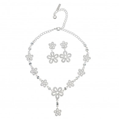 Mother's Day Special - Clear Crystal Jewellery Set - Necklace and Earrings of Summer Flowers, Clear Swarovski Crystals
